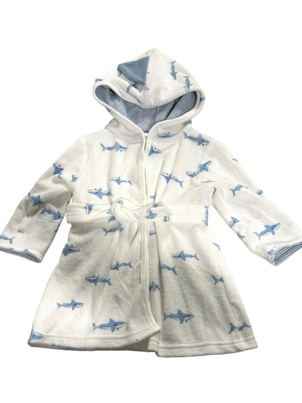 Carters Baby Shark Hooded Bathrobe 0-9M White & Blue NWOT